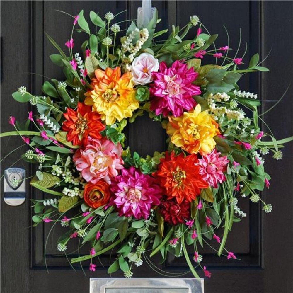 Spring Wreath 24 Inch Spring Wreaths for Front Door Lifelike & Full in Shape